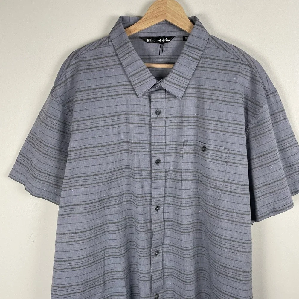 Travis Matthew Blue Stripe Thoreau Button Shirt Mens XXXL Heather Night Shadow - Picture 3 of 10
